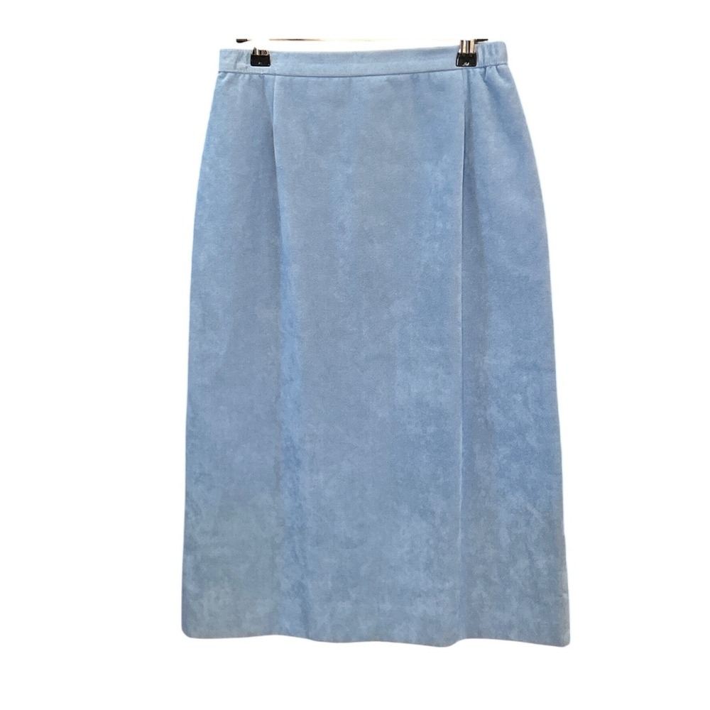 Vintage Lilli Ann Ultrasuede Blue Faux Suede Midi Skirt ILGWU USA Made